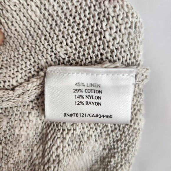 Eileen Fisher Open Front Cardigan Sweater Sz L Linen Blend Beige Knit Drape Hem - Picture 5 of 7